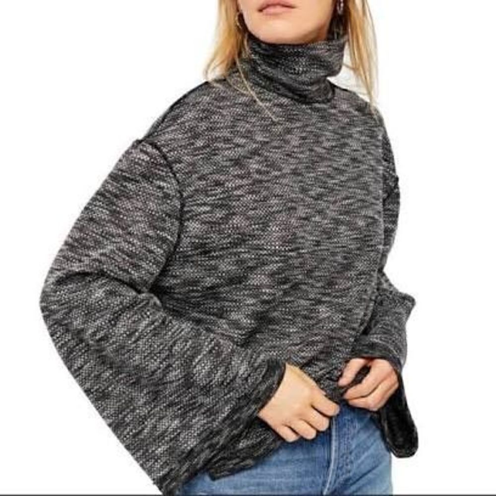 We The Free People Sunny Days Sweater Women's S Black Gray Oversized Turtleneck